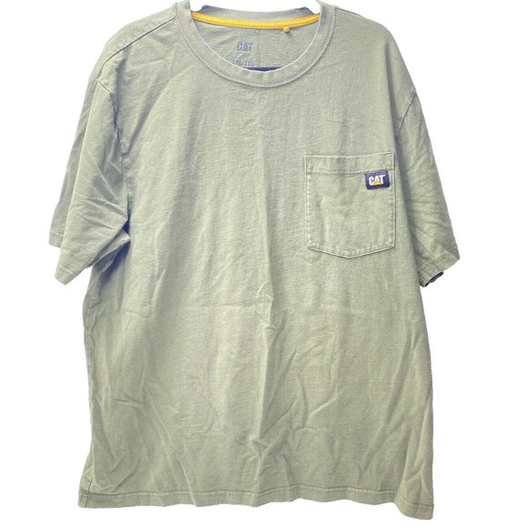 Men's Green Construction CAT Caterpillar XXL Label Pocket T-Shirt Workwear As is - Picture 1 of 9